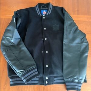NFL black varsity Jacket-men's Large new with tags leather sleeves 160 retail